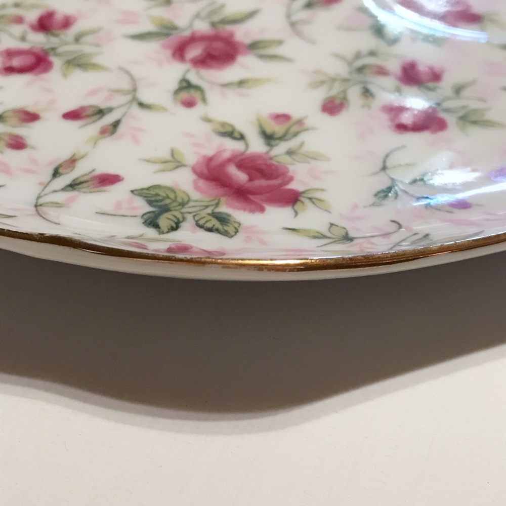 7 vintage Lefton  Rose Chintz snack sets + compote - Picture 7 of 8